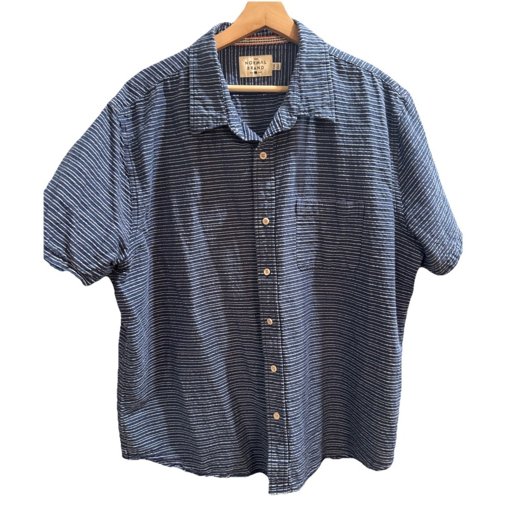 The Normal Brand Shirt Men XXL Blue Casual Short Sleeve  Button Down Cotton